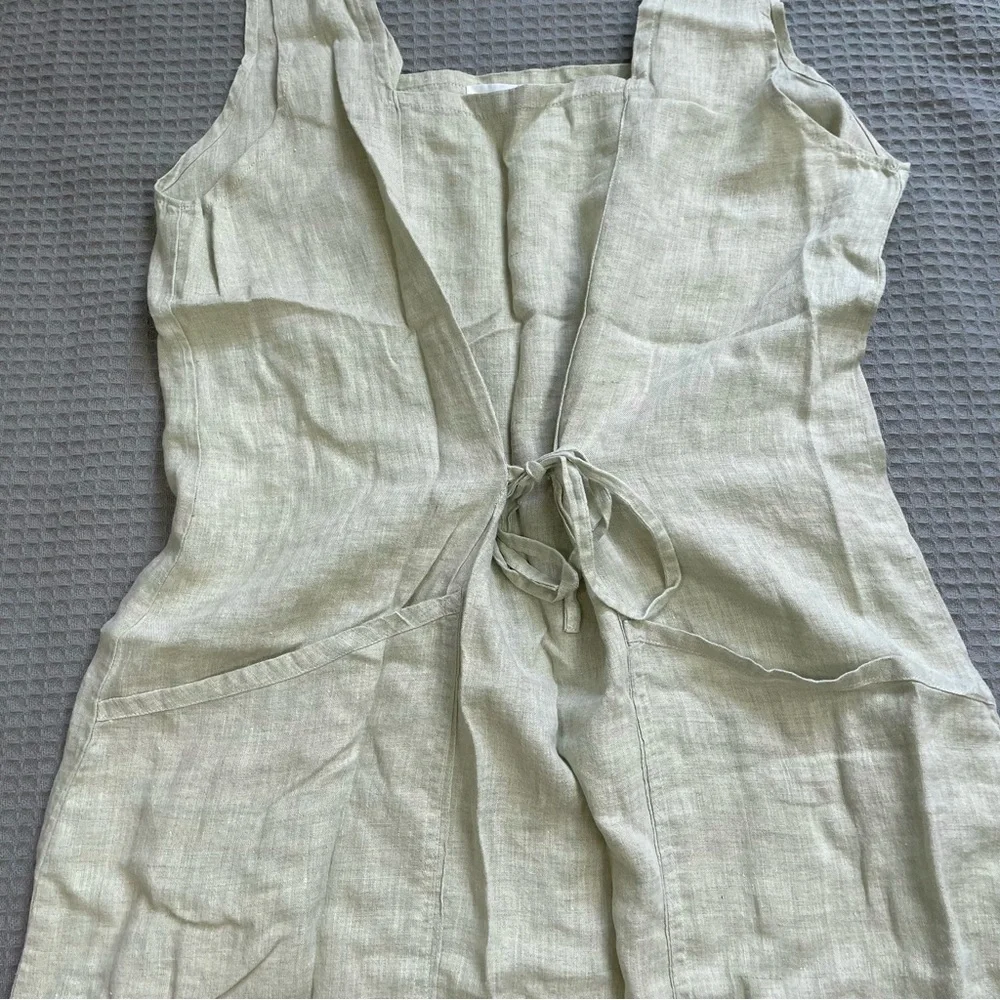 Flax Linen Midi Dress (Medium) Womens Tie Front Sleeveless Lagenlook - Picture 3 of 8